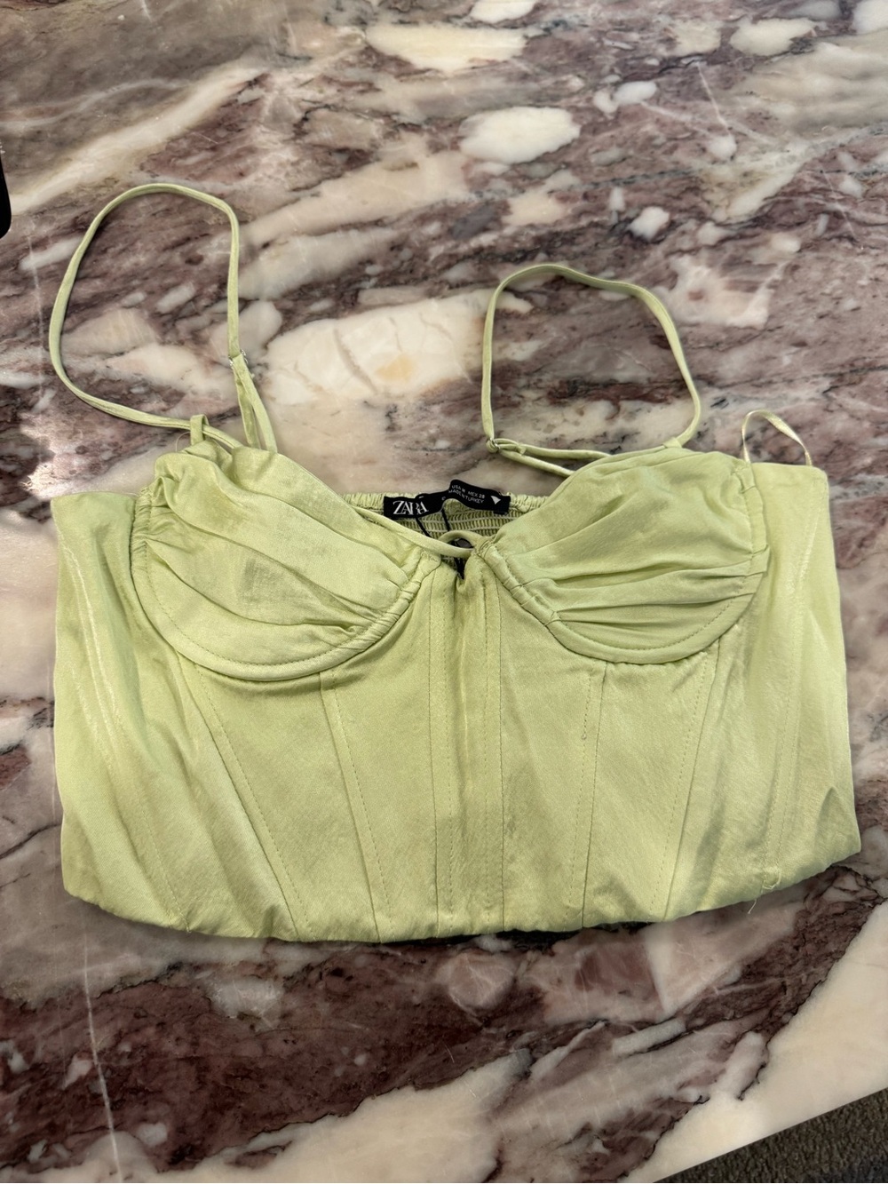 Zara Light Lime Bustier Crop Top with Adjustable Straps